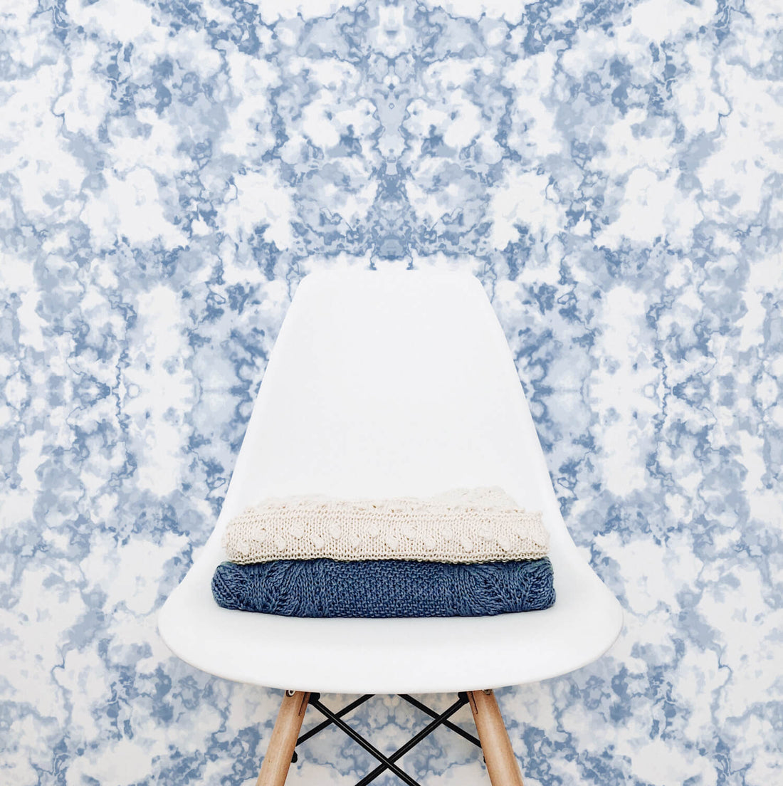 blue faux marble pattern removable wallpaper for beach theme interior