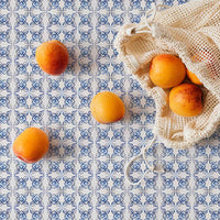 cute blue floral tiles inspired wallpaper for beach house bathroom
