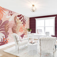 Statement wall art with pink color palette, tropical design and nude female shapes