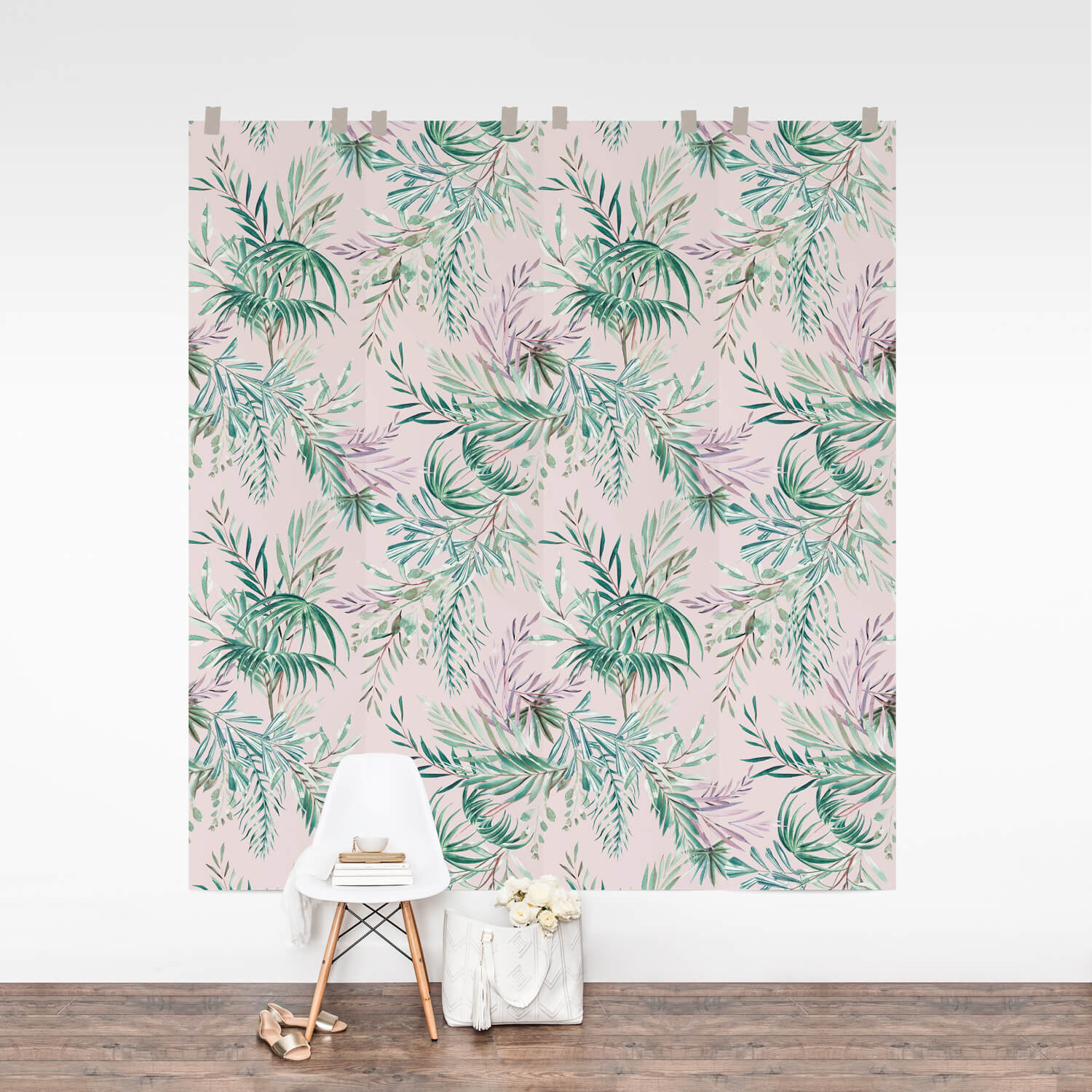 Swaying Palm Leaves - Pink – affordable wall mural – Photowall