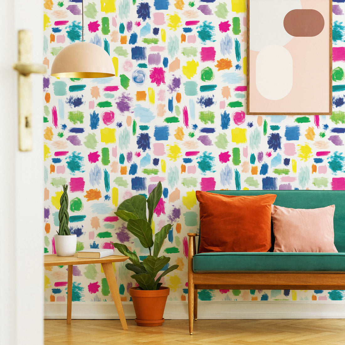 bright and colorful wallpaper for living room