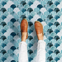Blue marble scallop design removable wallpaper in modern beach house interior