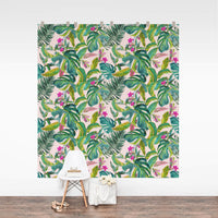 Exotic hot pink removable wallpaper for powder room interior
