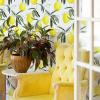 mediterranean inspired lemon print wallpaper