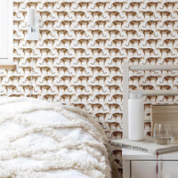 brown safari theme wallpaper design for kids bedroom with tiny leopards