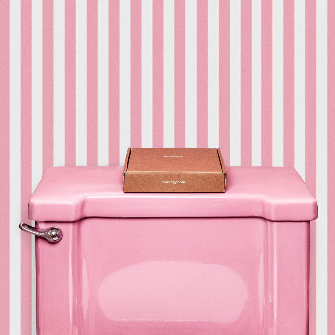 retro pink stripes for powder room