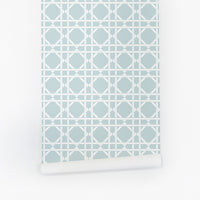 Light blue rattan cane pattern removable wallpaper