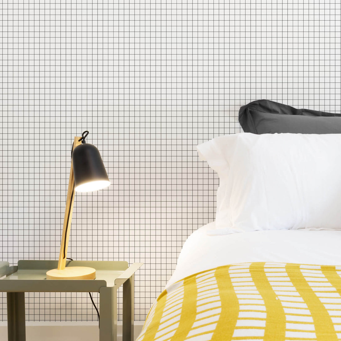 tiny squares inspired wallpaper design for simple kids bedroom interior
