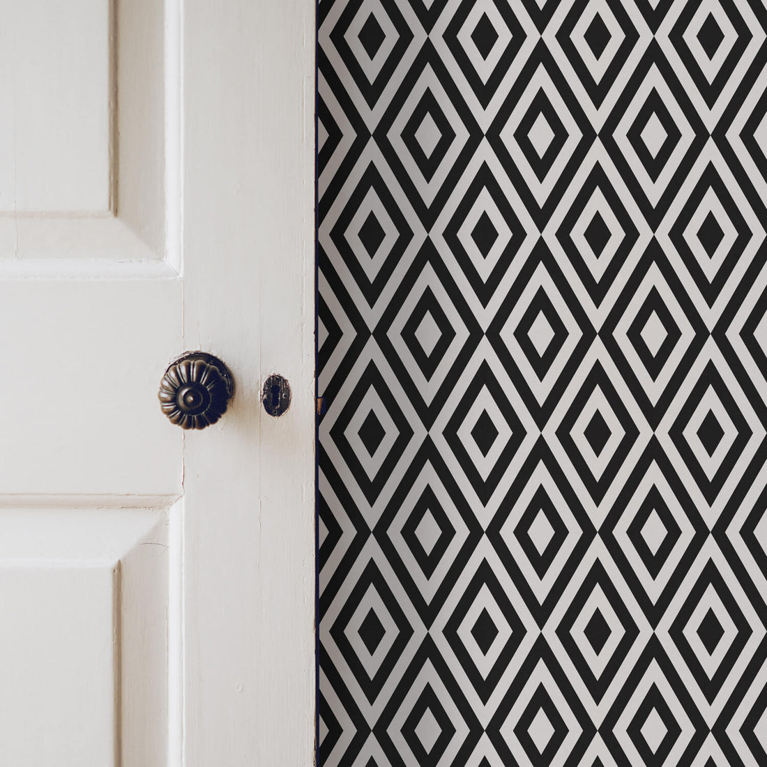 classic diamond shape removable wallpaper in black and white for elegant apartment