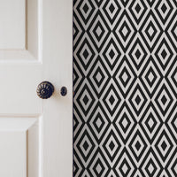 classic diamond shape removable wallpaper in black and white for elegant apartment
