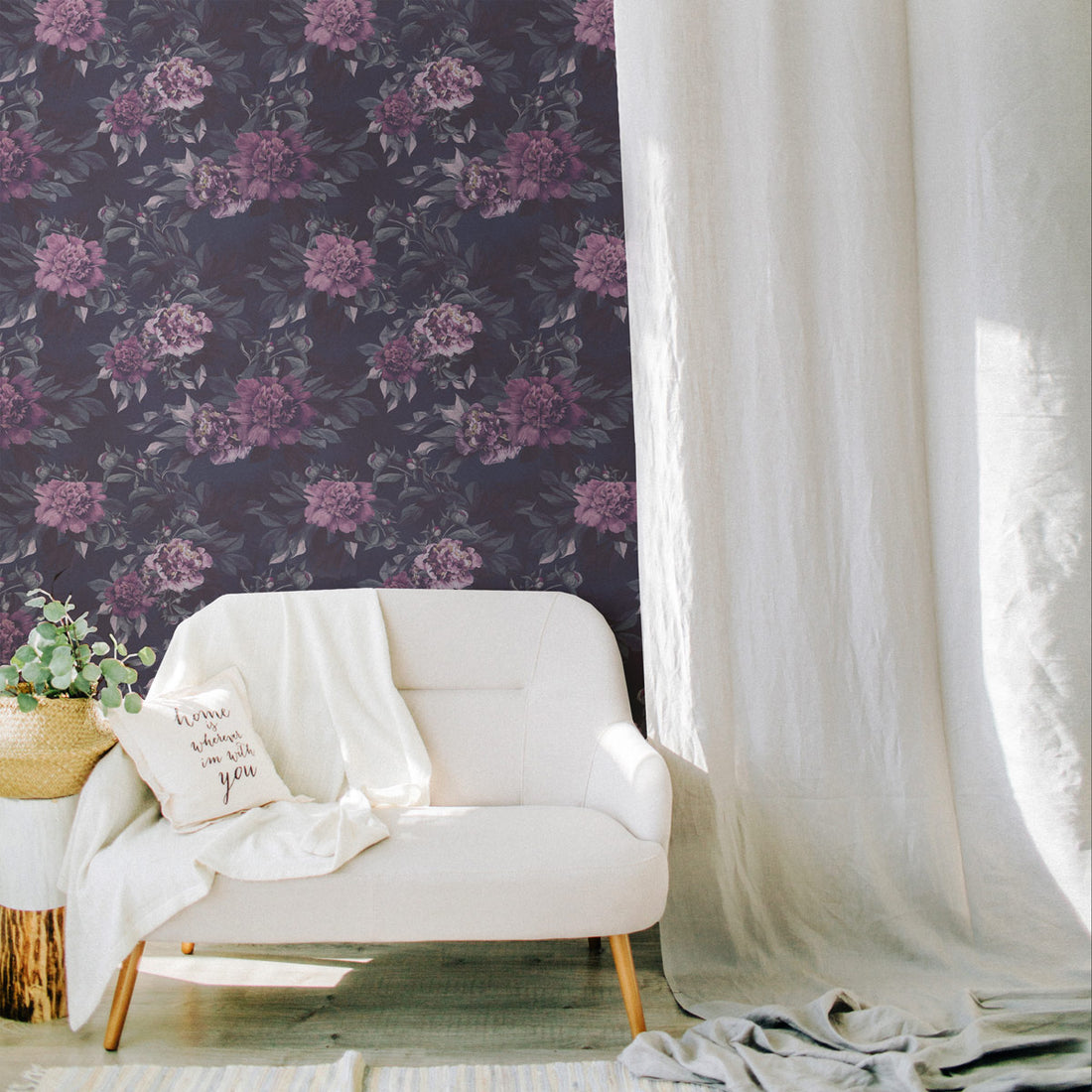 Dark peonies accent wall self-adhesive wallpaper