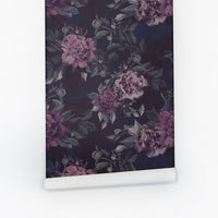 Dark peony peel and stick wallpaper