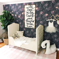 dark floral pattern wallpaper for bohemian girls bedroom with a swan and ballerina theme