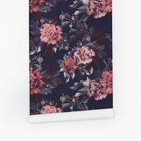 Dark blue peony design removable wallpaper