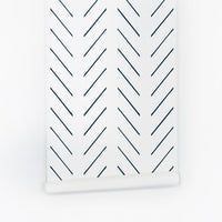 simple herringbone stripes print removable wallpaper in navy blue