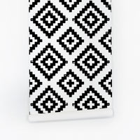 Black abstract rhombs peel and stick wallpaper