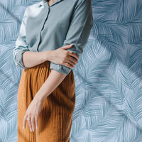 peel and stick blue palm leaf tropical wallpaper