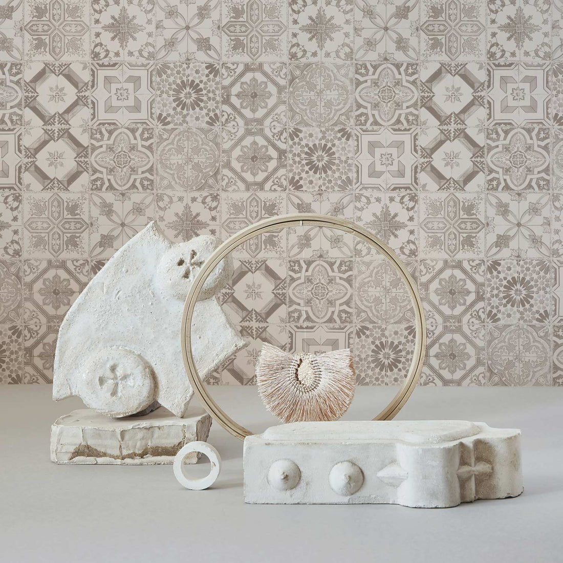 elegant jewelry photo with removable wallpaper background with moroccan tiles