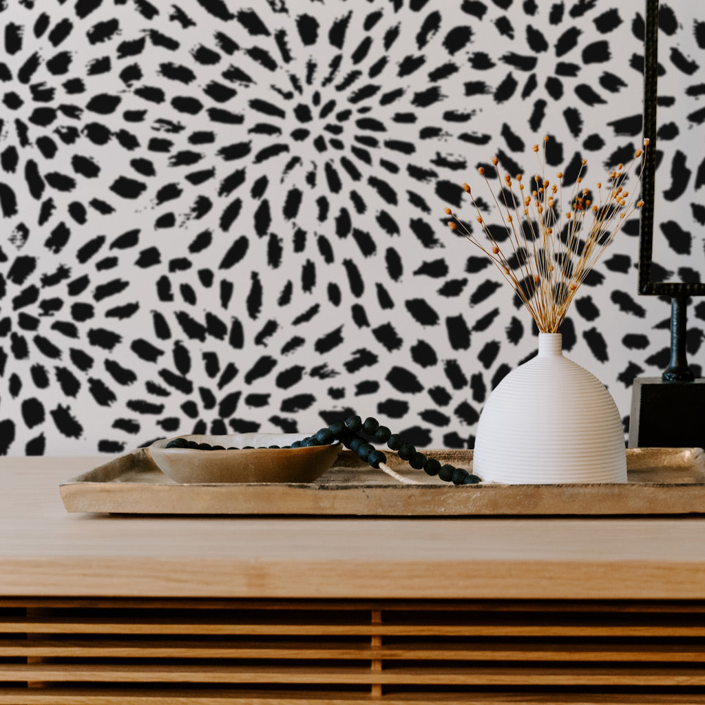 Exotic design mid century modern living room interior with removable wallpaper