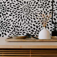 Exotic design mid century modern living room interior with removable wallpaper