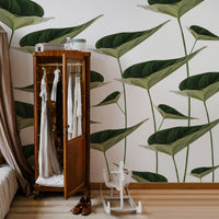 Fairy tale style girls bedroom interior with botanical removable wallpaper