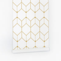 Faux gold removable wallpaper with geometric pattern