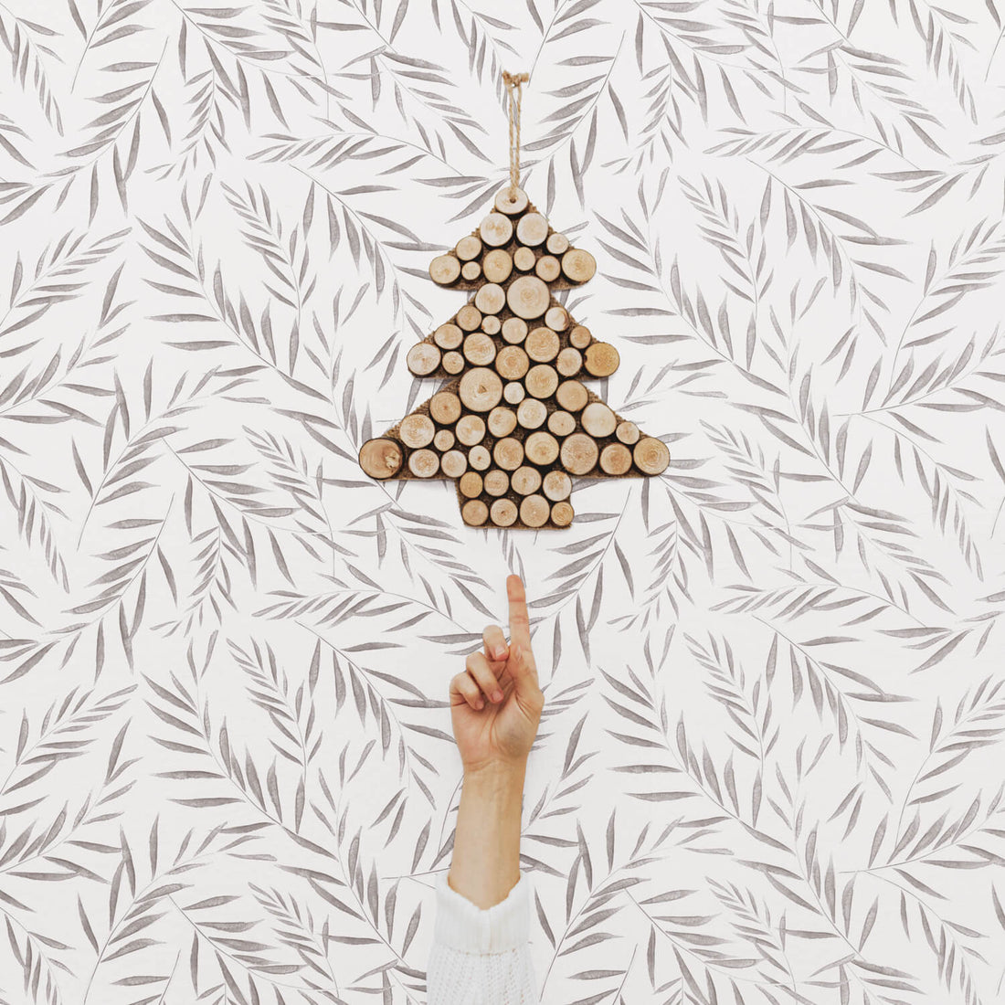 grey botanical leaves removable wallpaper for christmas time