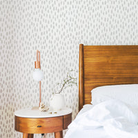 Grey speckle removable wallpaper in bohemian style bedroom interior