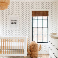 Black delicate herringbone nursery wallpaper