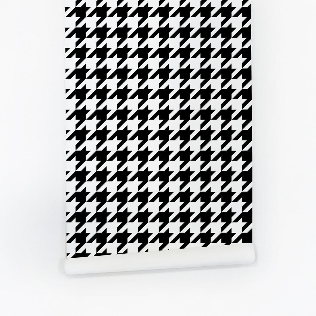 Classic black and white houndstooth accent wall for renters