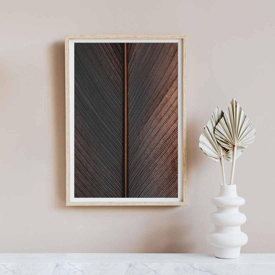 modern interior with close up of leaf wall art