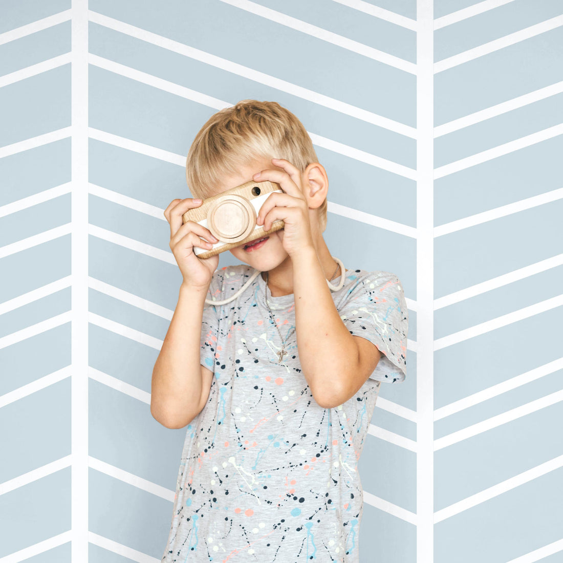 large scale chevron lines print wallpaper in blue