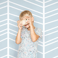 large scale chevron lines print wallpaper in blue