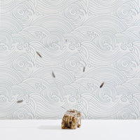 pale blue waves pattern wallpaper for beach house