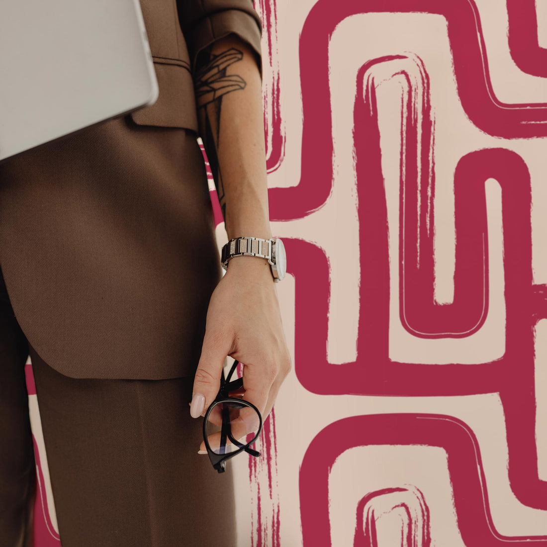 deep dark red peel and stick wallpaper with lines motif