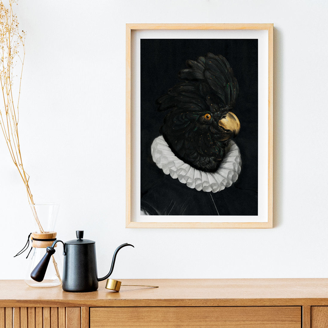 Black and white bird art print poster