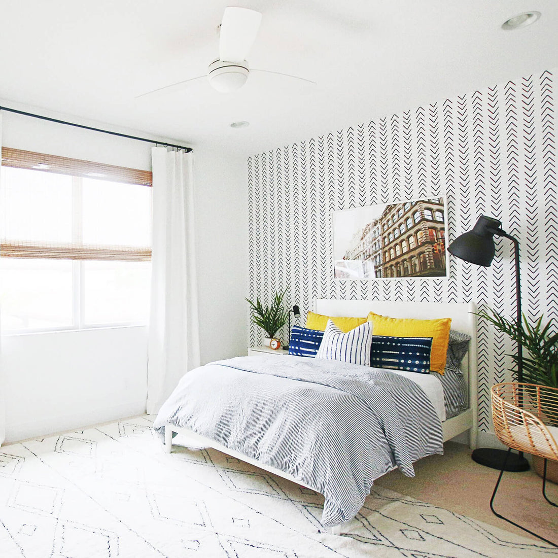 minimal aztec print removable wallpaper for teen boys bedroom