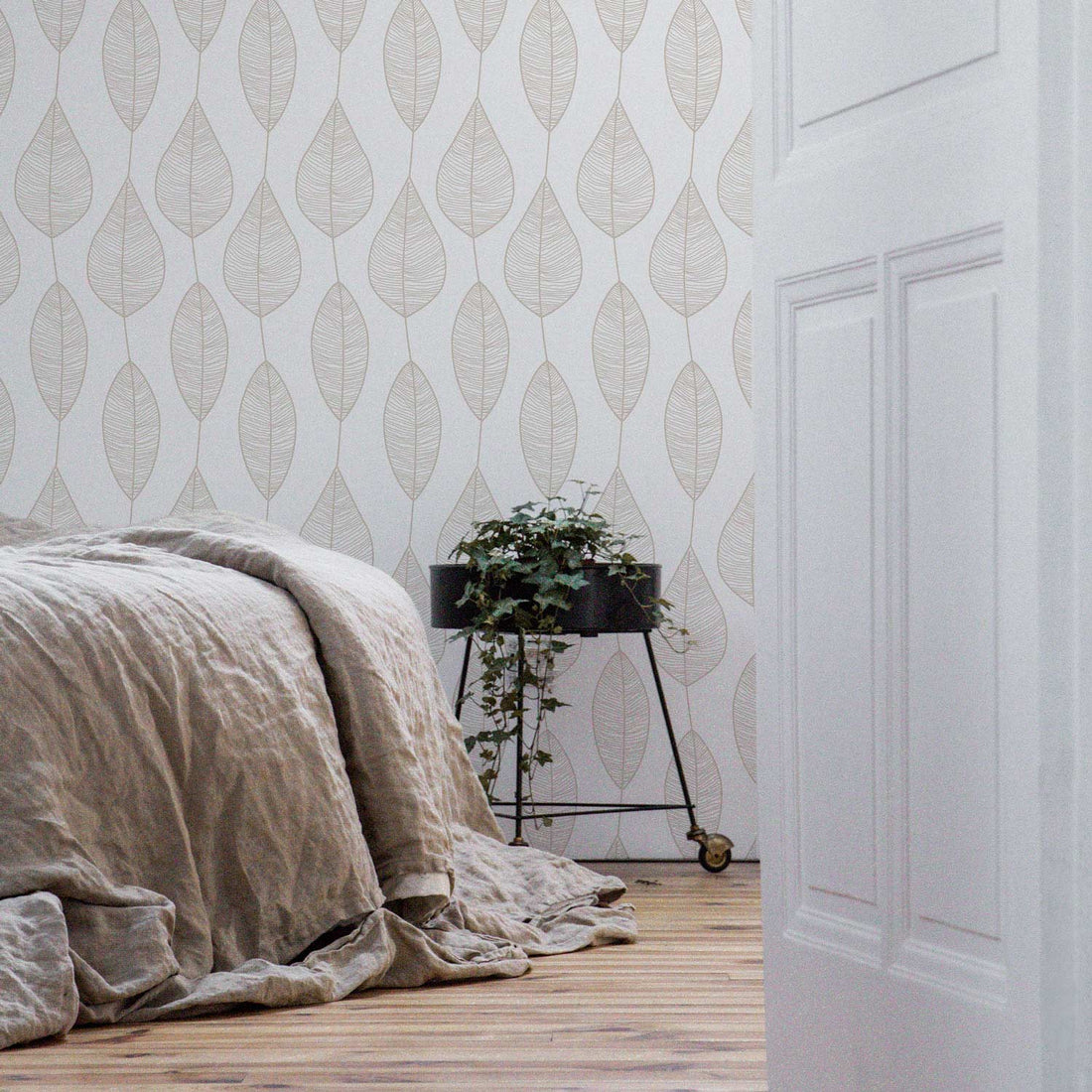leaf stripe botanical peel and stick wallpaper for bedroom design