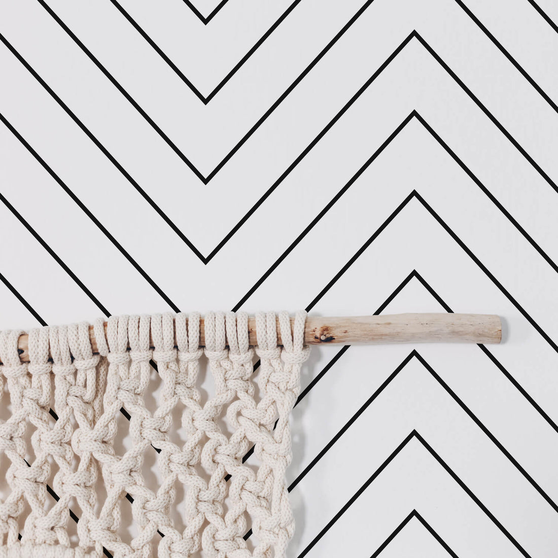 black and white herringbone print wallpaper design for bohemian girls bedroom