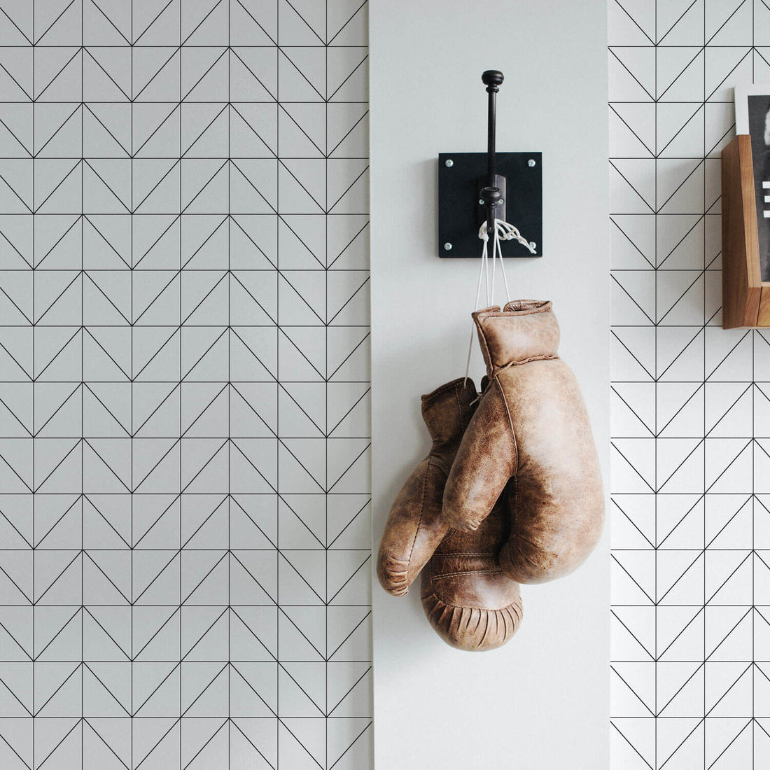 minimal black lines herringbone style geometric wallpaper