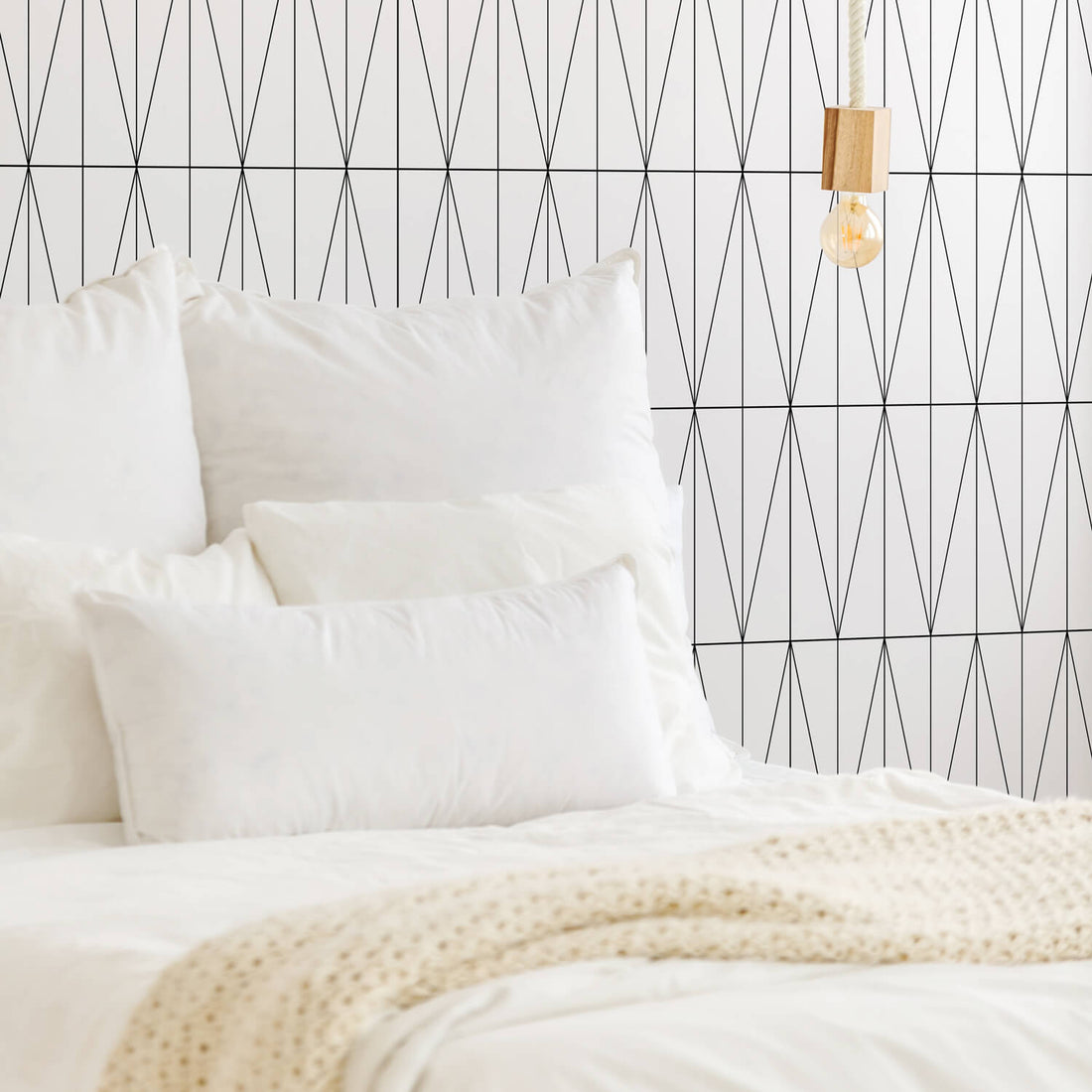 simple geometric lines wallpaper for scandinavian style kids bedroom