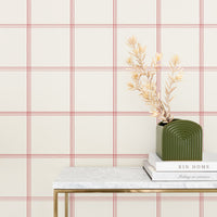 minimal plaid design removable wallpaper in modern foyer interior