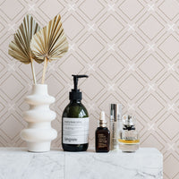 Neutral color geometric tile design removable wallpaper in powder room intrior