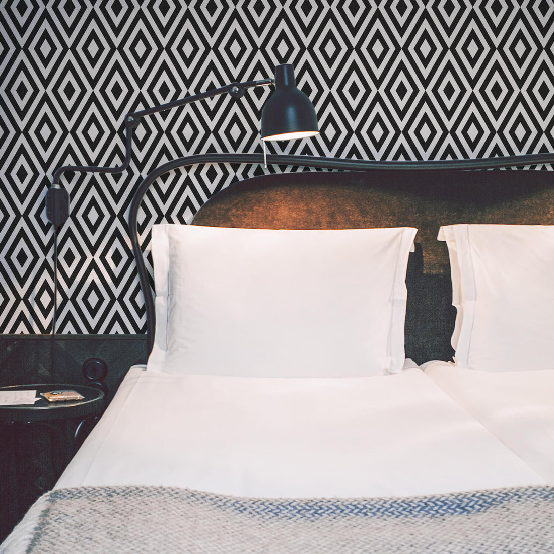 modern black and white diamond shape wallpaper for classic bedroom interior