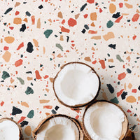 modern colorful faux terrazzo print wallpaper