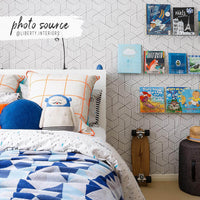 modern geometric cube boys room wallpaper in light blue colors