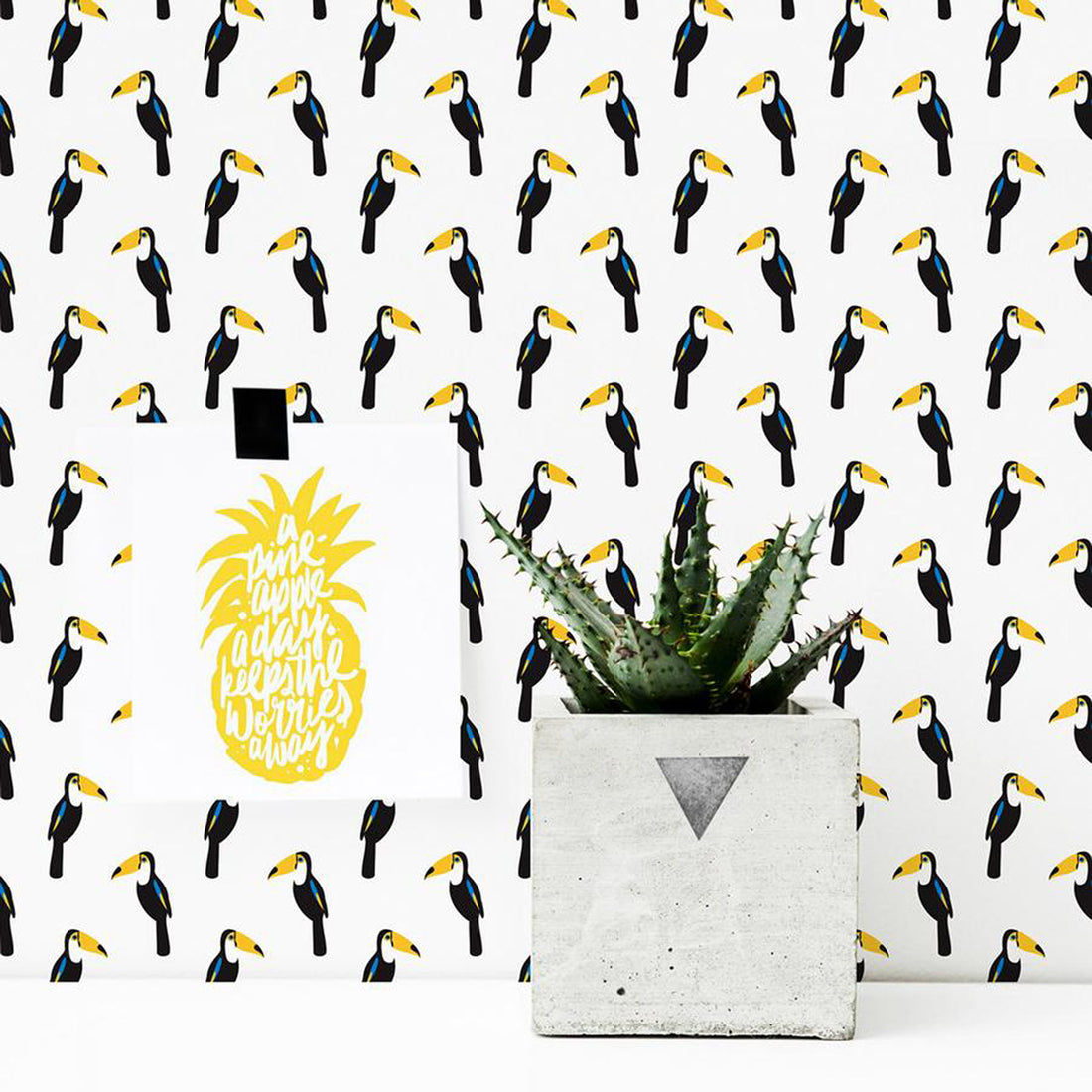 tropical bird print wallpaper for eclectic kids bedroom interior