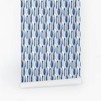 retro style blue watercolor print removable wallpaper
