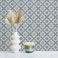 moroccan design blue and green tile wallpaper for bathroom interior