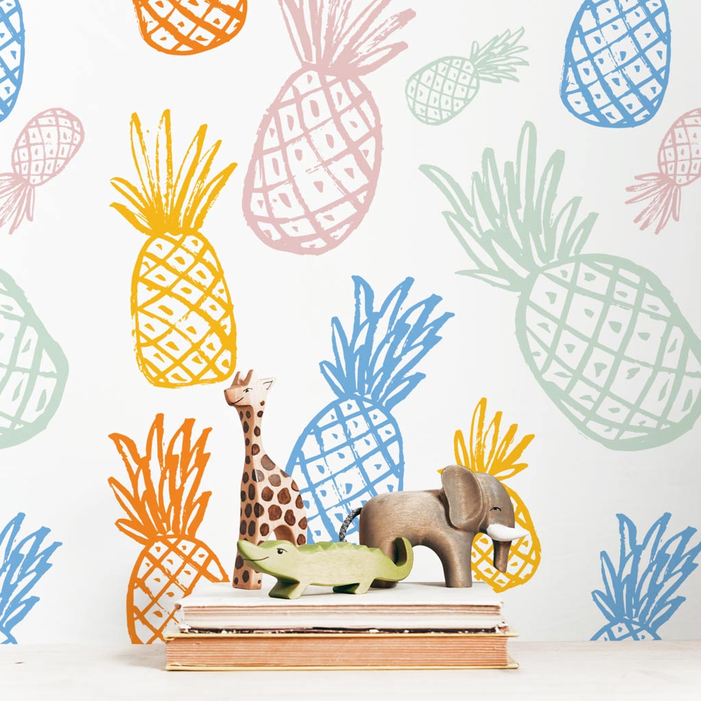 Tropical Pineapple Wallpaper NextWall Off White Pineapple Floral Vinyl